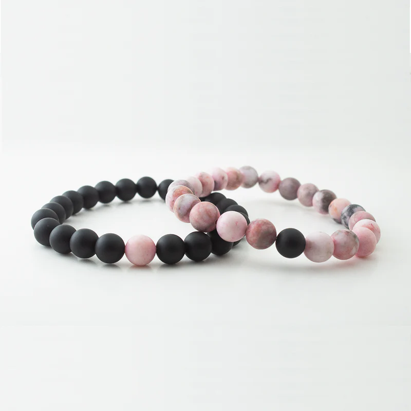PINK ZEBRA X MATT BLACK STONE BRACELET