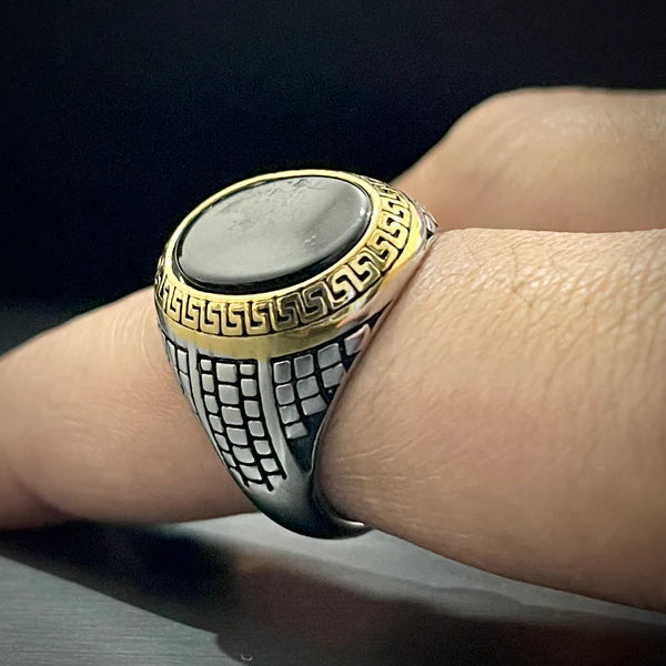 Black Stone Silver Turkish Ring For Men